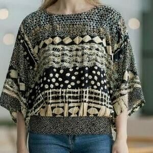 Vintage 1990s A.C. Sport tribal beaded batwing geometric print 2X shirt